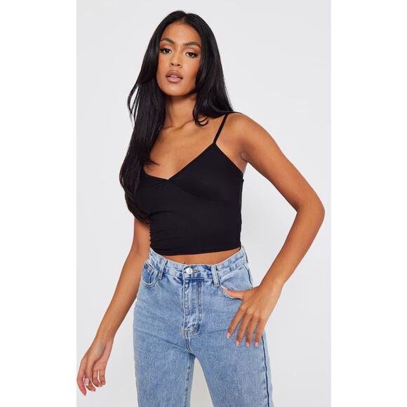 Pretty Little Thing Women’s Strappy Sleeveless Camisole Cropped Top Size 8 Black - Picture 1 of 6
